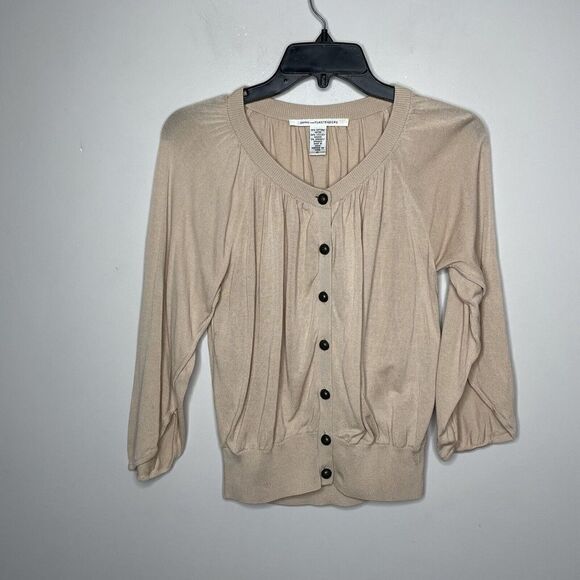 DIANE VON FURSTENBERG Womens Tan Lightweight Cardigan EUC Relaxed Cotton-Blend - Picture 1 of 9